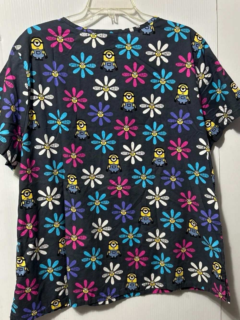 Minions Floral V-Neck Tunic Top - Black with Multicolor Flowers